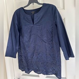 NWOT Talbots Navy Eyelet Blouse